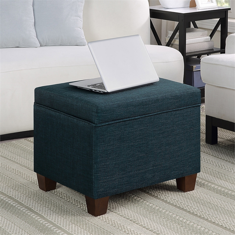 Convenience Concepts Madison Storage Ottoman in Blue Fabric with Solid Wood Legs