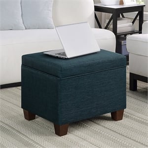 Convenience Concepts Madison Storage Ottoman in Blue Fabric with Solid Wood Legs