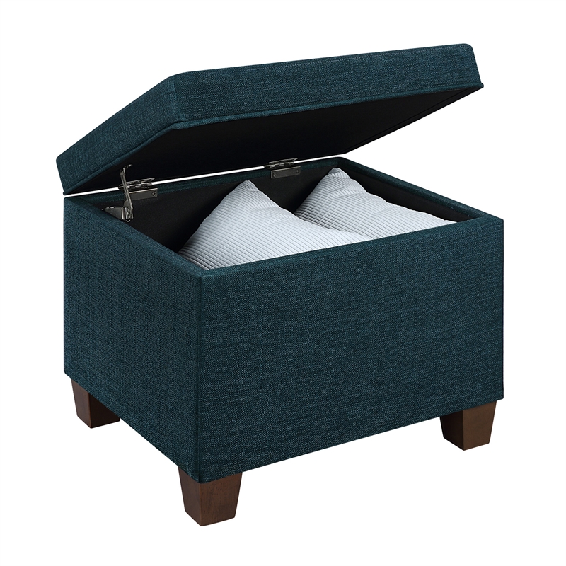 Convenience Concepts Madison Storage Ottoman in Blue Fabric with Solid Wood Legs
