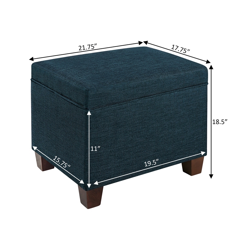 Convenience Concepts Madison Storage Ottoman in Blue Fabric with Solid Wood Legs
