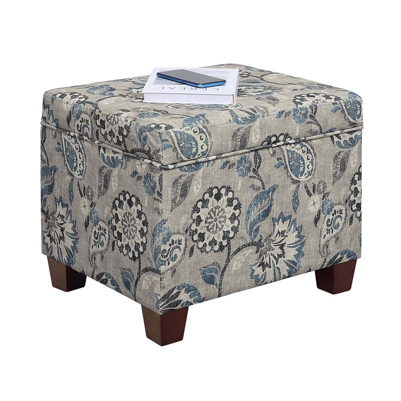 Madison Storage Ottoman in Gray Print Fabric with Solid Wood Feet