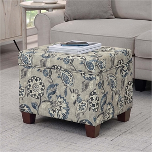 Madison Storage Ottoman in Gray Print Fabric with Solid Wood Feet