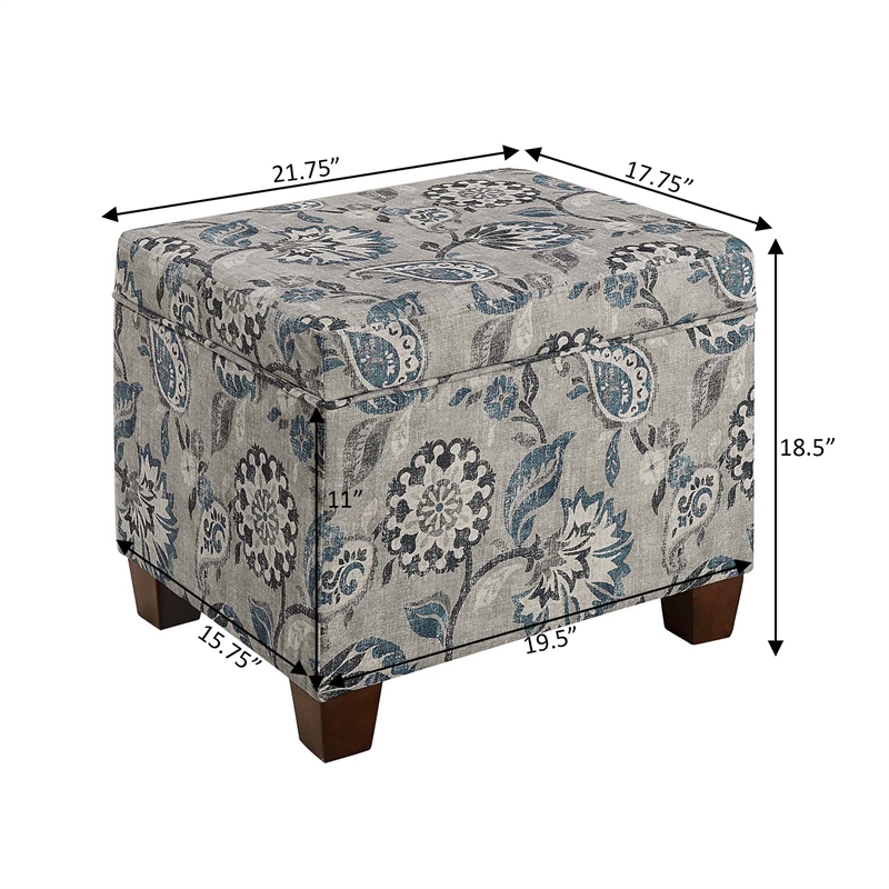 Madison Storage Ottoman in Gray Print Fabric with Solid Wood Feet
