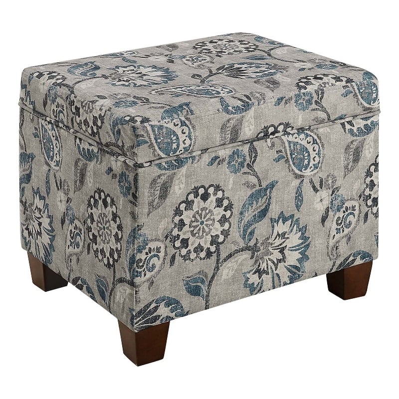 Madison Storage Ottoman in Gray Print Fabric with Solid Wood Feet