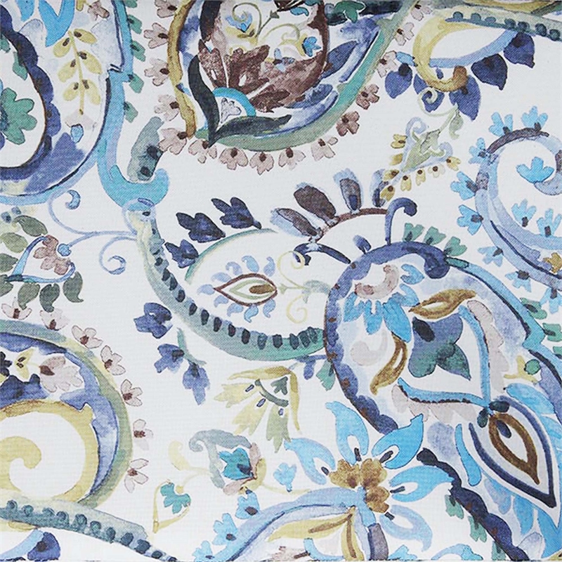 Madison Storage Ottoman in Blue Print Fabric with Solid Wood Feet