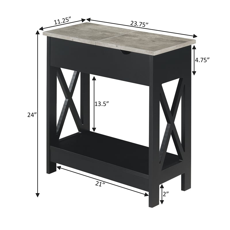 Oxford Flip-Top End Table with Charging Station and Shelf in Black Wood Finish