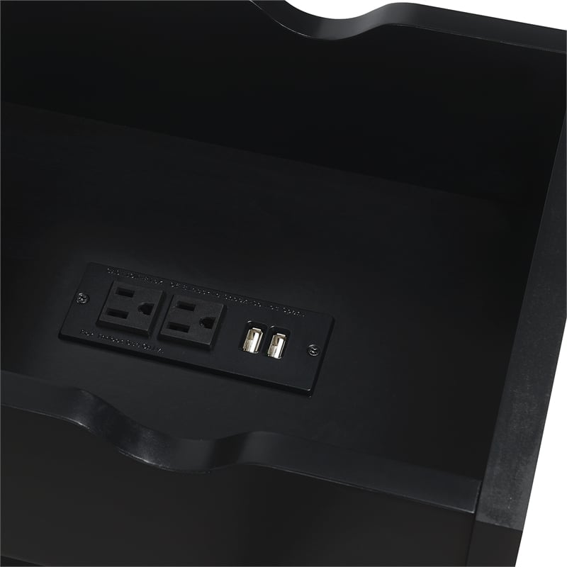 Oxford Flip-Top End Table with Charging Station and Shelf in Black Wood Finish