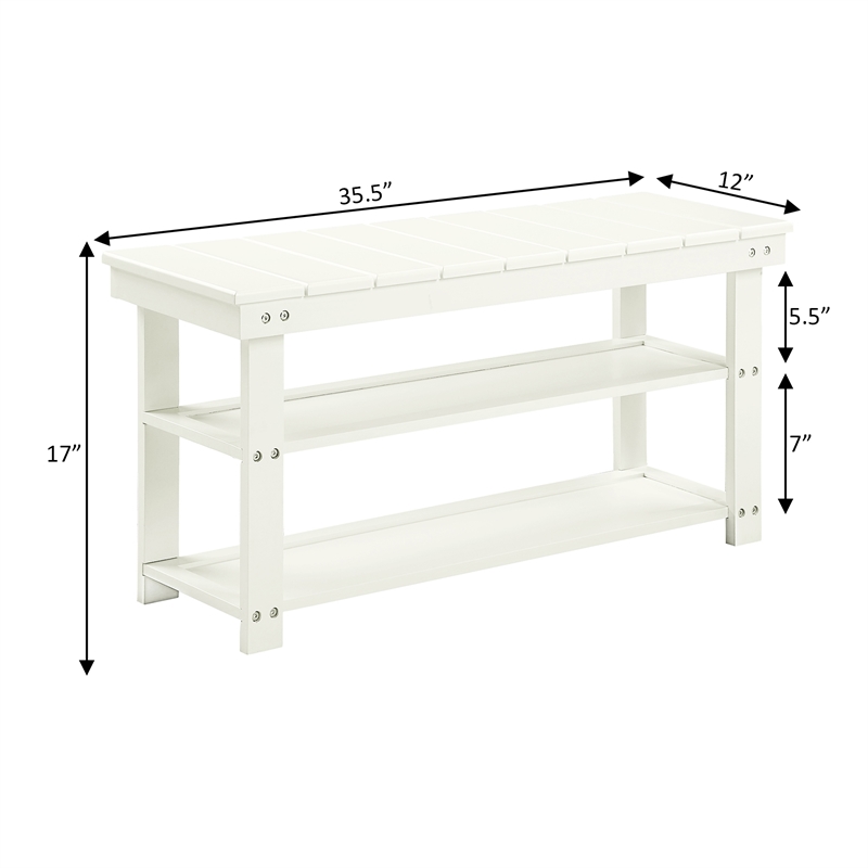 Oxford Utility Mudroom Bench with Shelves in Ivory Wood Finish