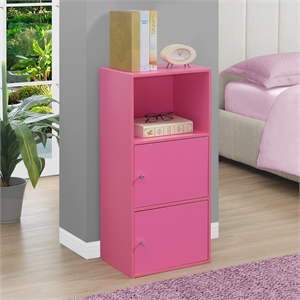 convenience concepts xtra storage two-door cabinet w/shelf in pink wood finish