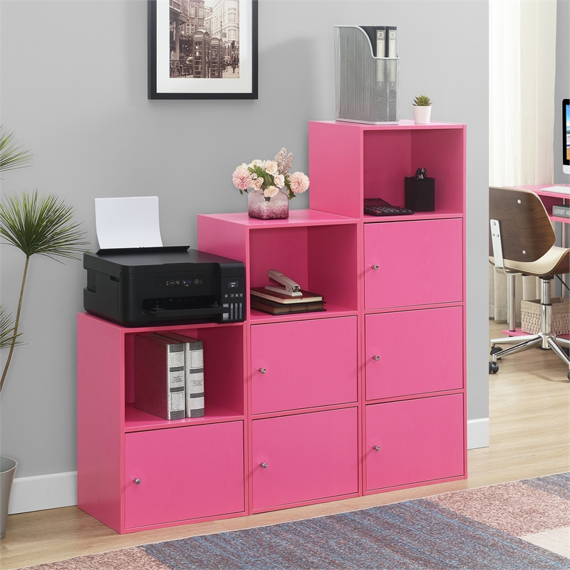 Xtra Storage Three-Door Cabinet with Shelf in Pink Wood Finish