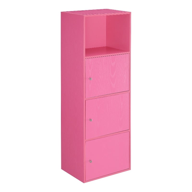 Xtra Storage Three-Door Cabinet with Shelf in Pink Wood Finish