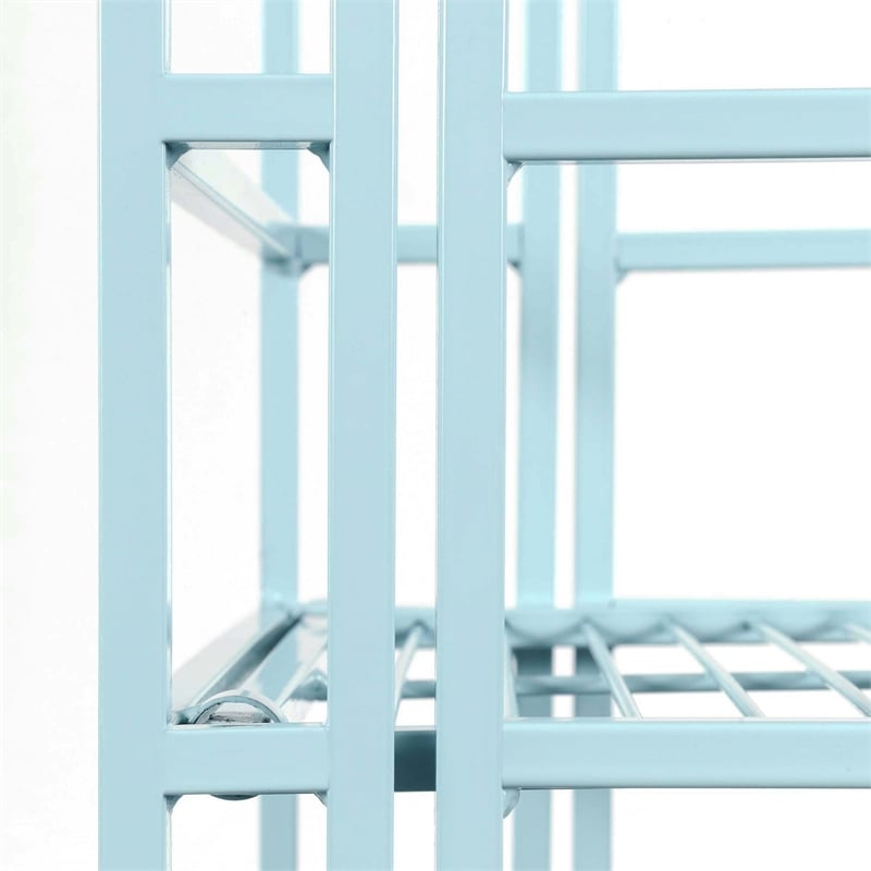 Xtra Storage Three-Tier Folding Metal Corner Shelf with Seafoam Blue Metal Frame