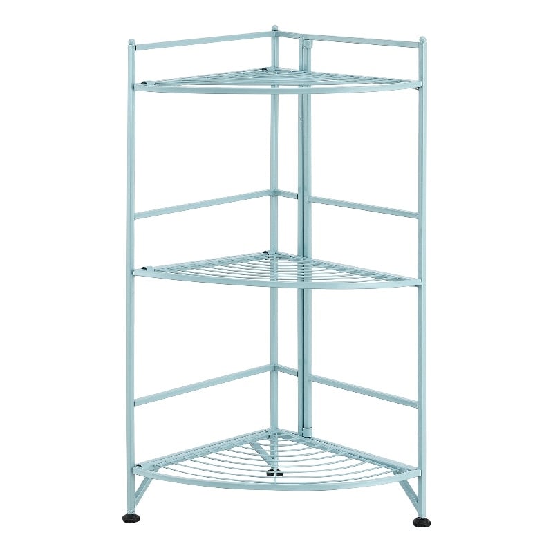 Xtra Storage Three-Tier Folding Metal Corner Shelf with Seafoam Blue Metal Frame