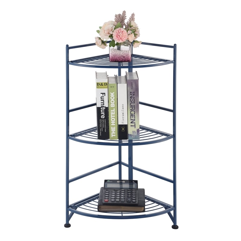 Xtra Storage Three-Tier Folding Metal Corner Shelf in Blue Metal Finish