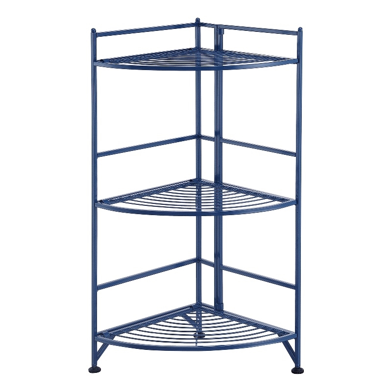 Xtra Storage Three-Tier Folding Metal Corner Shelf in Blue Metal Finish