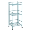 Xtra Storage Three-Tier Folding Metal Shelf with Seafoam Blue Metal Frame
