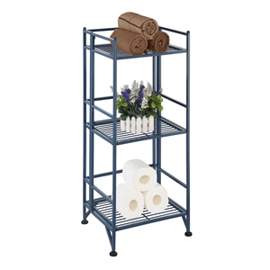 xtra storage three-tier folding metal shelf with cobalt blue metal frame