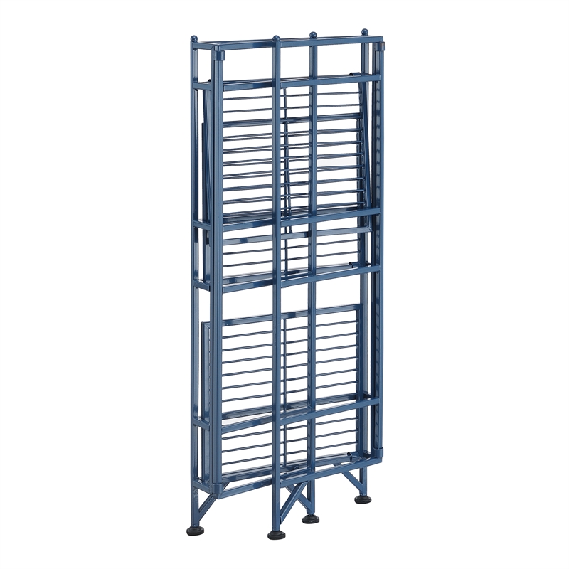 Xtra Storage Three-Tier Folding Metal Shelf with Cobalt Blue Metal Frame