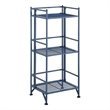 Xtra Storage Three-Tier Folding Metal Shelf with Cobalt Blue Metal Frame