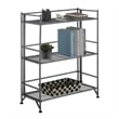 Xtra Storage Three-Tier Wide Folding Metal Shelf with Textured Gray Metal Frame
