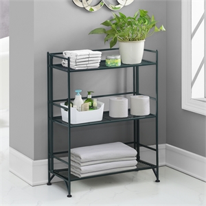 xtra storage three-tier wide folding metal shelf with green metal frame