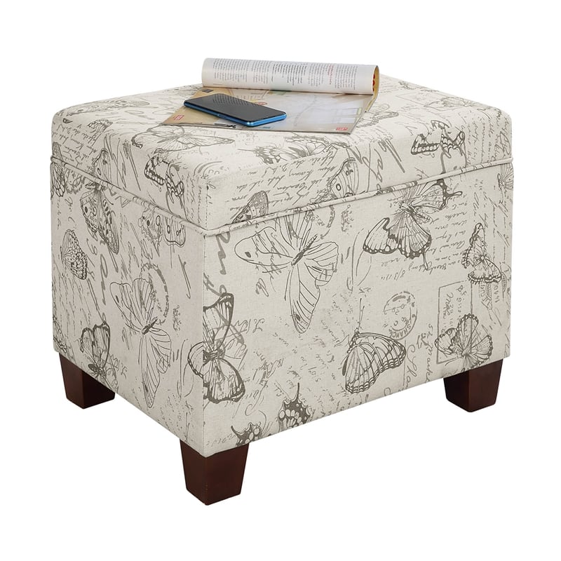 Convenience Concepts Madison Storage Ottoman in Cream Butterfly Print Fabric