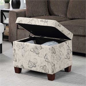 Convenience Concepts Madison Storage Ottoman in Cream Butterfly Print Fabric