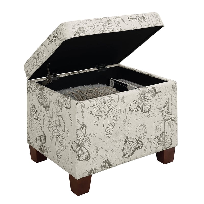 Convenience Concepts Madison Storage Ottoman in Cream Butterfly Print Fabric