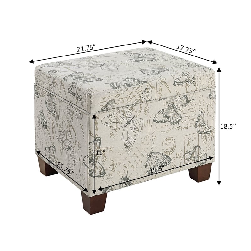 Convenience Concepts Madison Storage Ottoman in Cream Butterfly Print Fabric