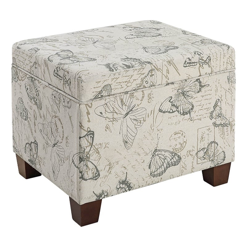 Convenience Concepts Madison Storage Ottoman in Cream Butterfly Print Fabric