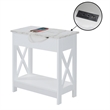 Oxford Flip Top End Table with Charging Station and Shelf in White Wood Finish