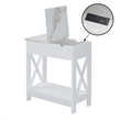 Oxford Flip Top End Table with Charging Station and Shelf in White Wood Finish