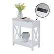 Oxford Flip Top End Table with Charging Station and Shelf in White Wood Finish
