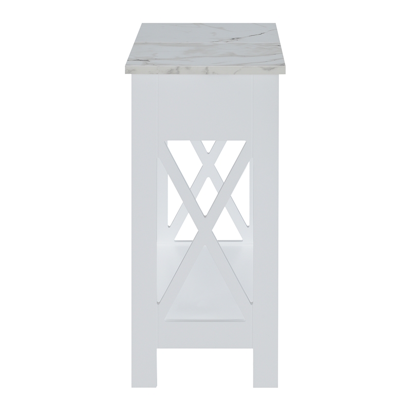 Oxford Flip Top End Table with Charging Station and Shelf in White Wood Finish