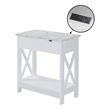 Oxford Flip Top End Table with Charging Station and Shelf in White Wood Finish