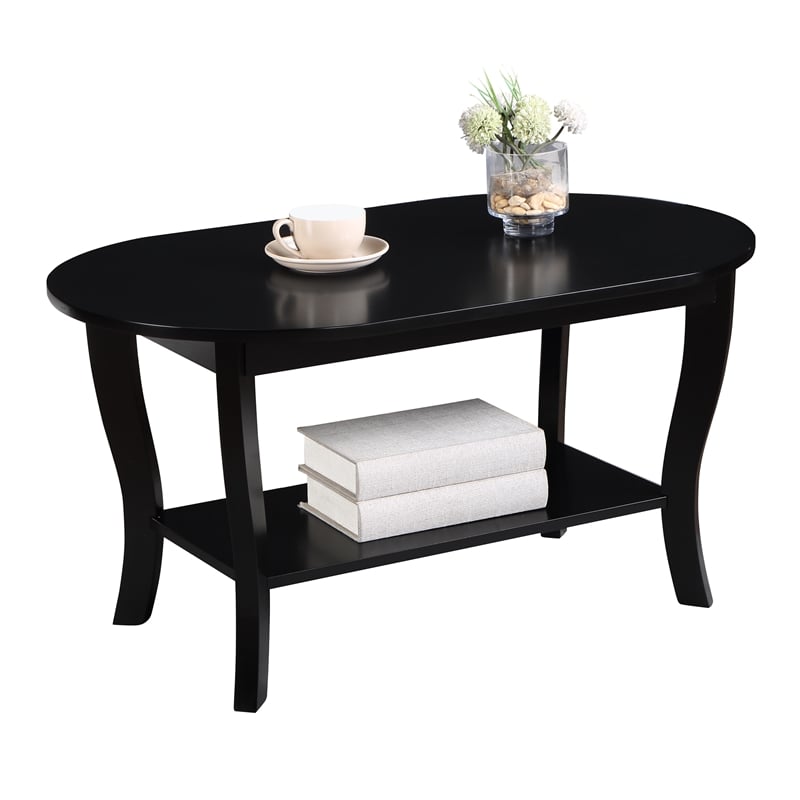 American Heritage Oval Coffee Table with Shelf in Black Wood Finish