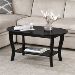 American Heritage Oval Coffee Table with Shelf in Black Wood Finish