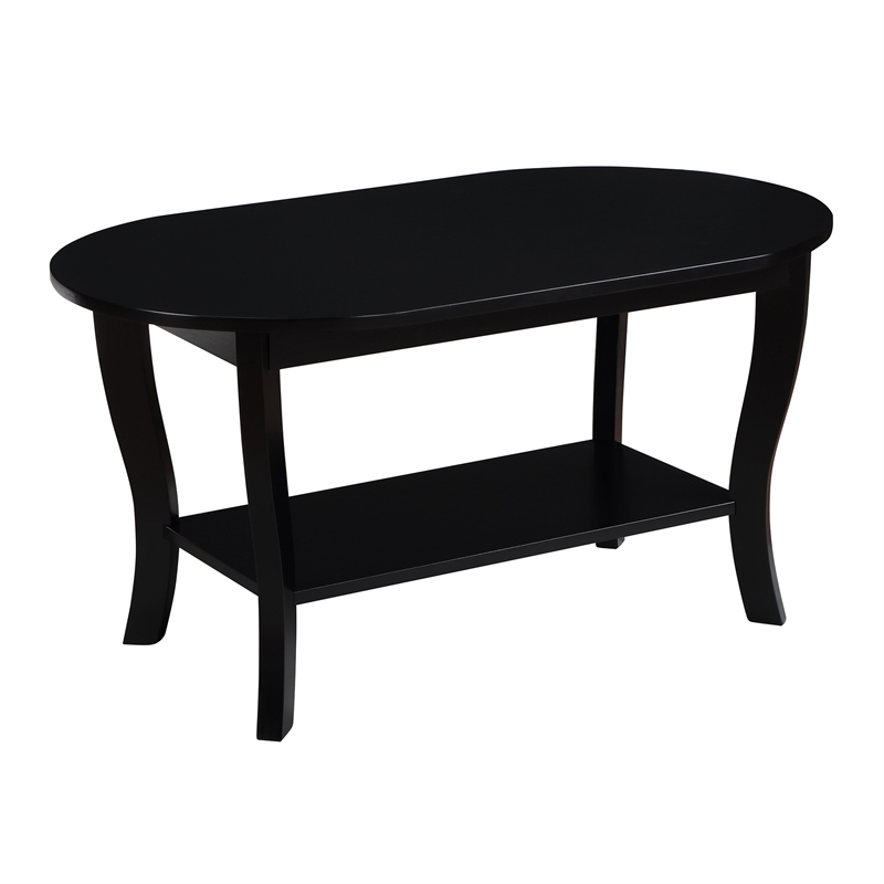 American Heritage Oval Coffee Table with Shelf in Black Wood Finish
