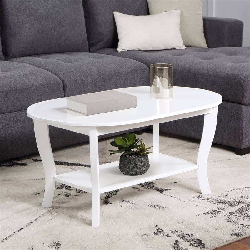 American Heritage Oval Coffee Table with Shelf in White Wood Finish
