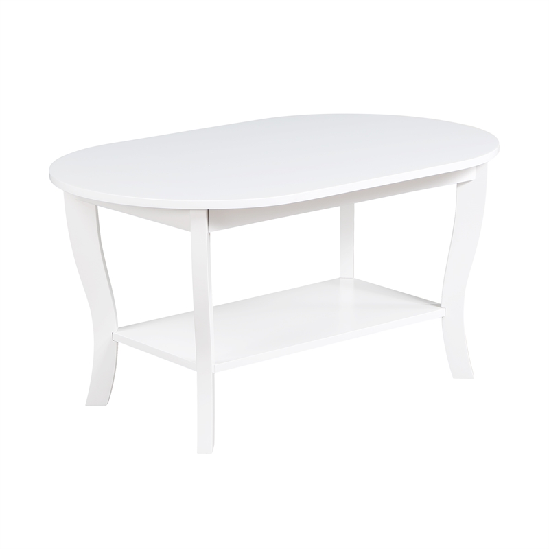 American Heritage Oval Coffee Table with Shelf in White Wood Finish