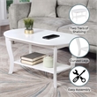 American Heritage Oval Coffee Table with Shelf in White Wood Finish