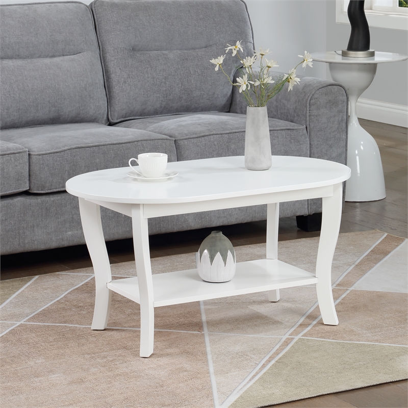 American Heritage Oval Coffee Table with Shelf in White Wood Finish