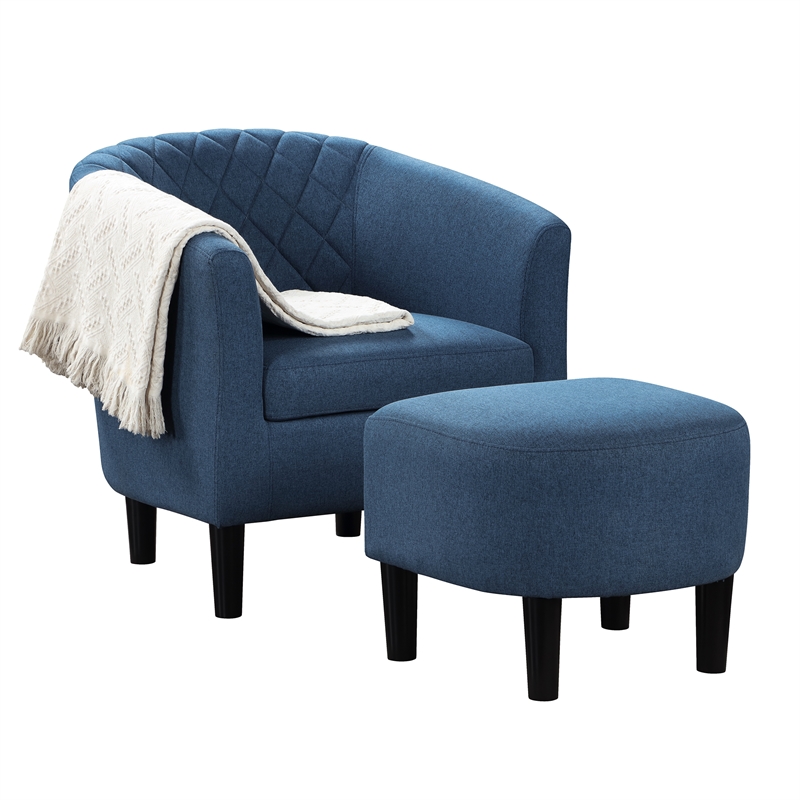 Take a Seat Roosevelt Accent Chair with Ottoman in Blue Fabric