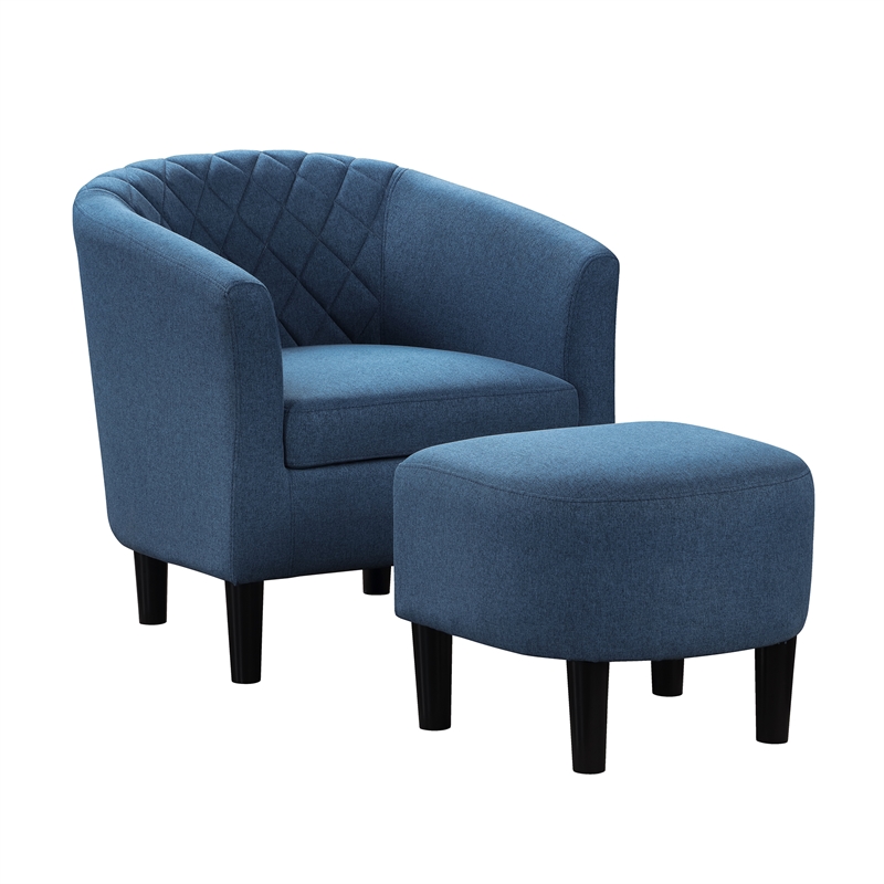 Take a Seat Roosevelt Accent Chair with Ottoman in Blue Fabric