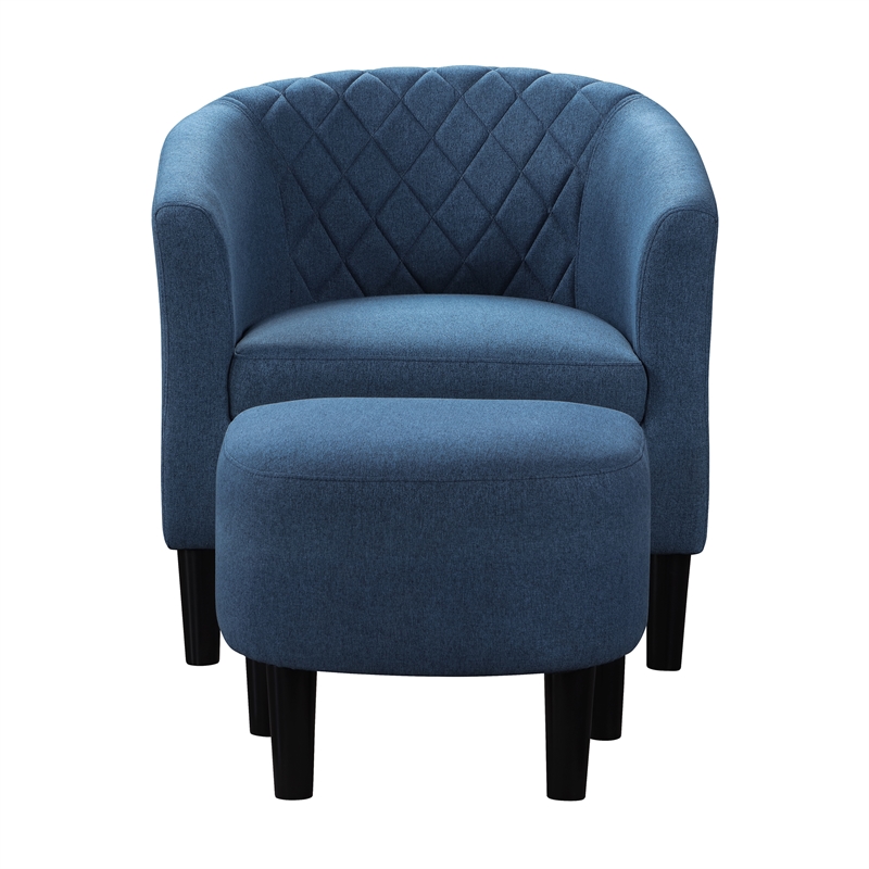 Take a Seat Roosevelt Accent Chair with Ottoman in Blue Fabric
