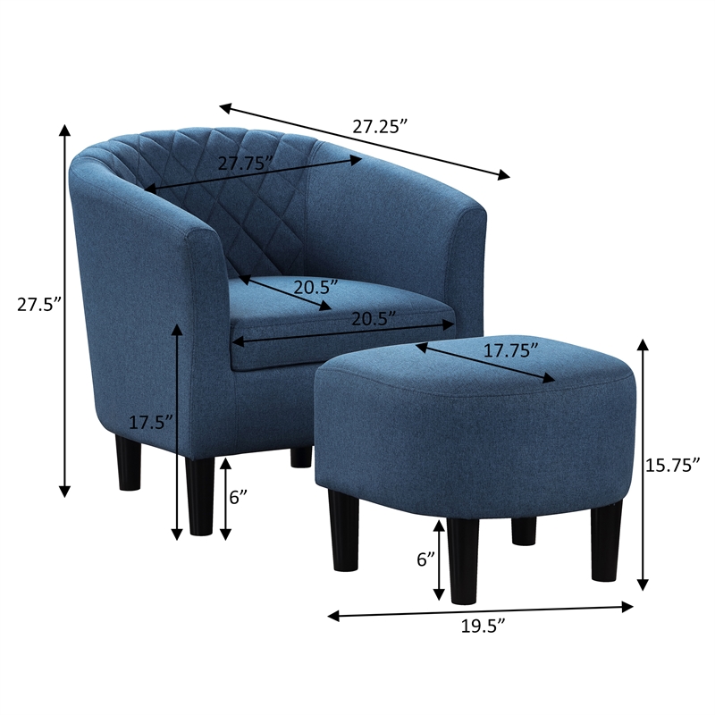 Take a Seat Roosevelt Accent Chair with Ottoman in Blue Fabric