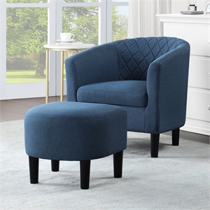 Take a Seat Roosevelt Accent Chair with Ottoman in Blue Fabric