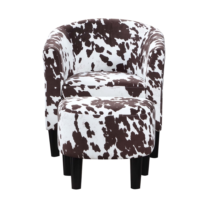 Take a Seat Churchill Accent Chair w/Ottoman in White and Brown Cowhide Fabric