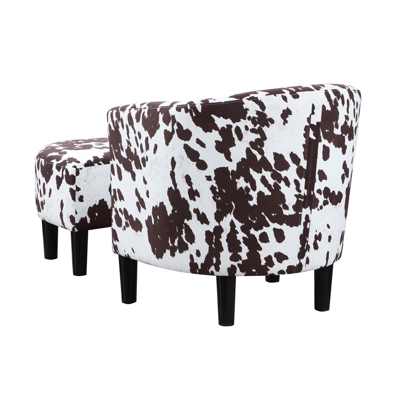 Take a Seat Churchill Accent Chair w/Ottoman in White and Brown Cowhide Fabric
