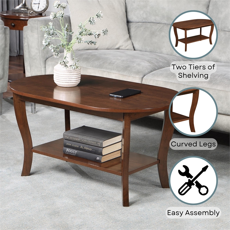American Heritage Oval Coffee Table with Shelf in Espresso Wood Finish